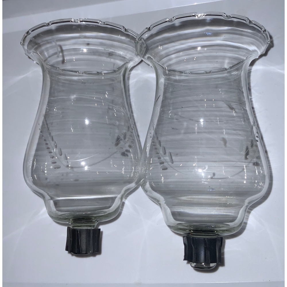 Vintage Homco Home Interiors 2pk Clear Wheat Etched Tall Candle Votive Holder 6"